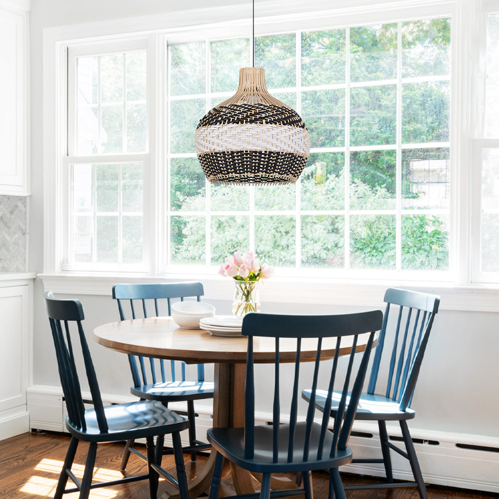 Black and White Rattan Pendant Light Modern Kitchen Island Chandelier