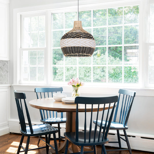 Black and White Rattan Pendant Light Modern Kitchen Island Chandelier