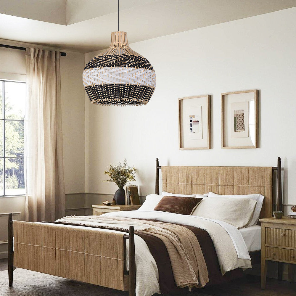 Black and White Rattan Pendant Light Modern Kitchen Island Chandelier