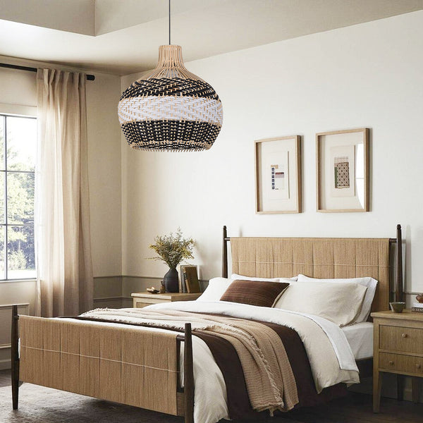 Black and White Rattan Pendant Light Modern Kitchen Island Chandelier