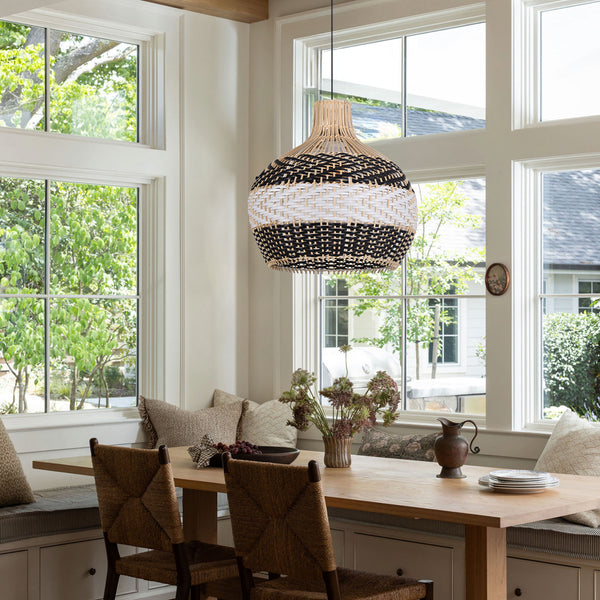 Black and White Rattan Pendant Light Modern Kitchen Island Chandelier