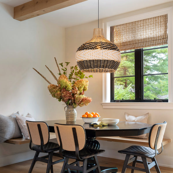 Black and White Rattan Pendant Light Modern Kitchen Island Chandelier