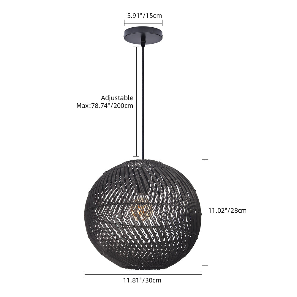 Black Rattan Pendant Light Modern Round Island Chandelier