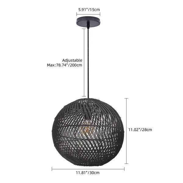Black Rattan Pendant Light Modern Round Island Chandelier