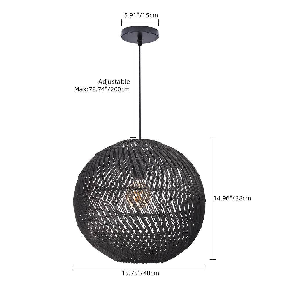 Black Rattan Pendant Light Modern Round Island Chandelier