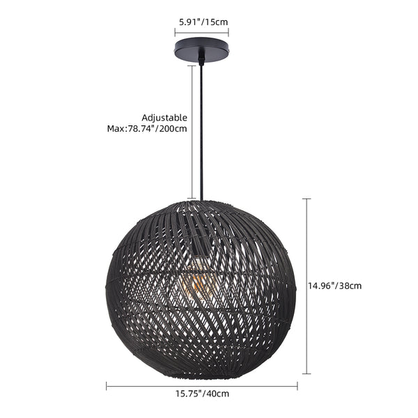 Black Rattan Pendant Light Modern Round Island Chandelier