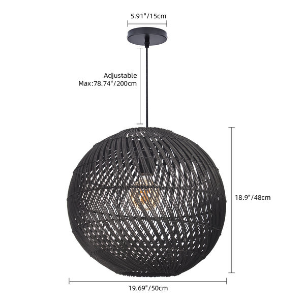 Black Rattan Pendant Light Modern Round Island Chandelier