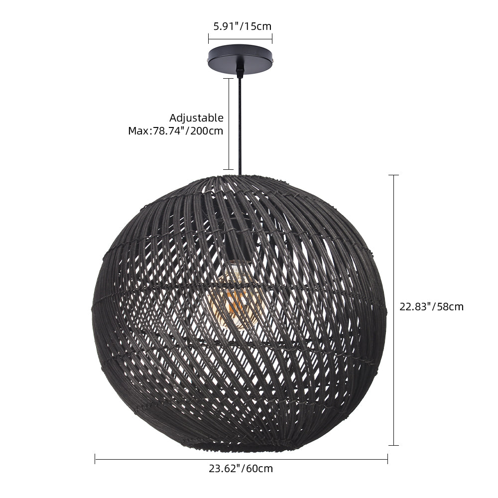 Black Rattan Pendant Light Modern Round Island Chandelier
