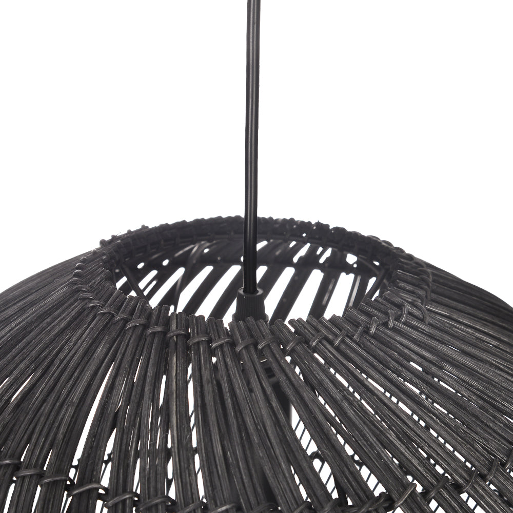 Black Rattan Pendant Light Modern Round Island Chandelier