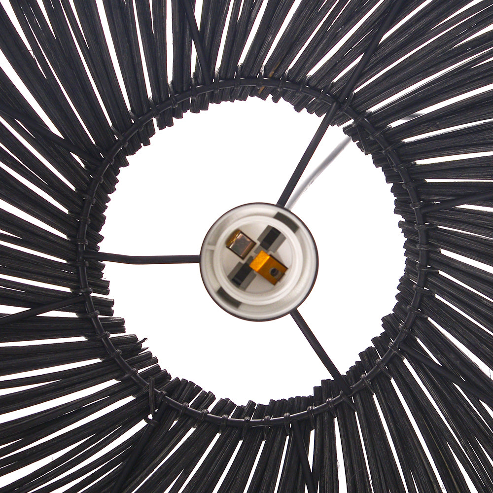 Black Rattan Pendant Light Modern Round Island Chandelier