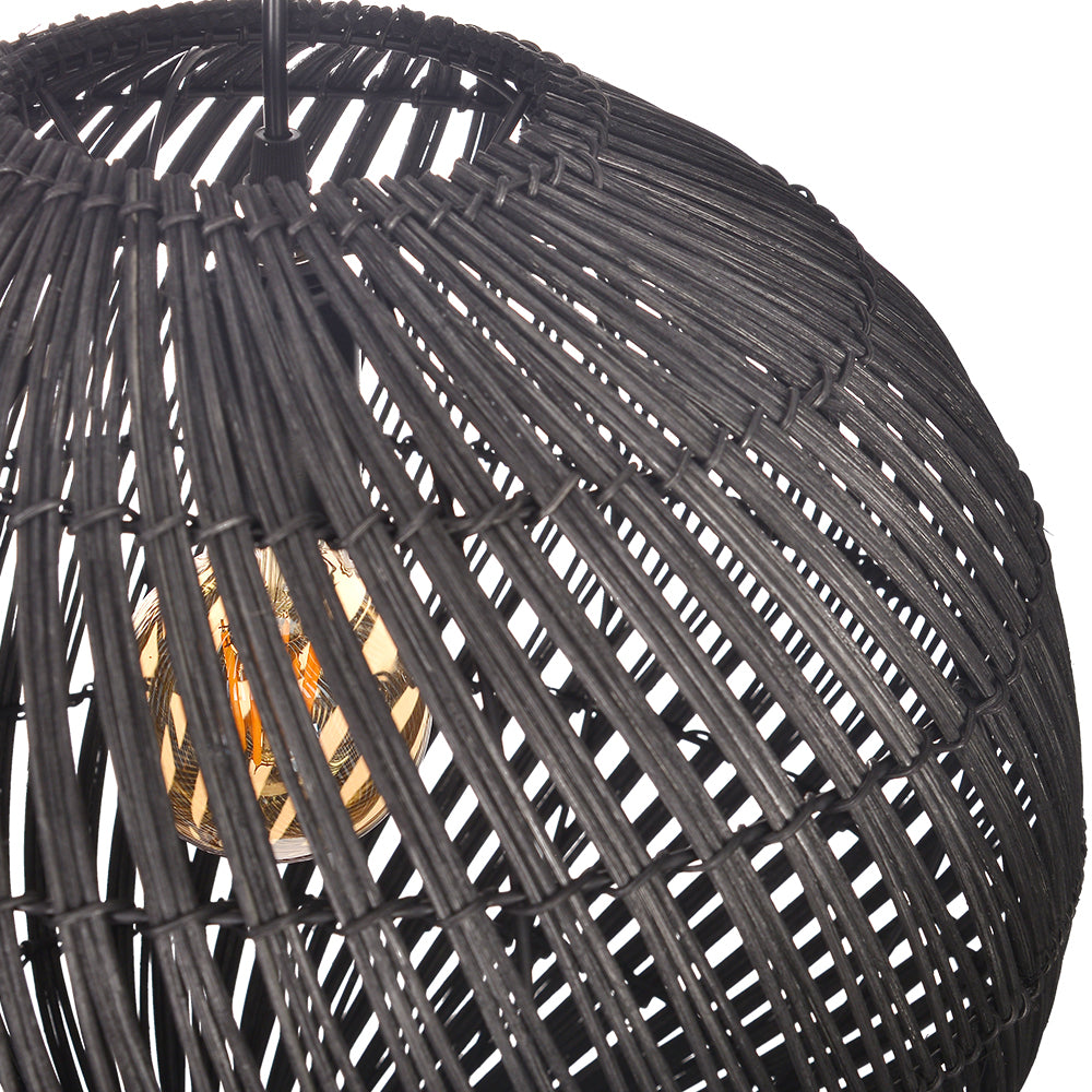 Black Rattan Pendant Light Modern Round Island Chandelier
