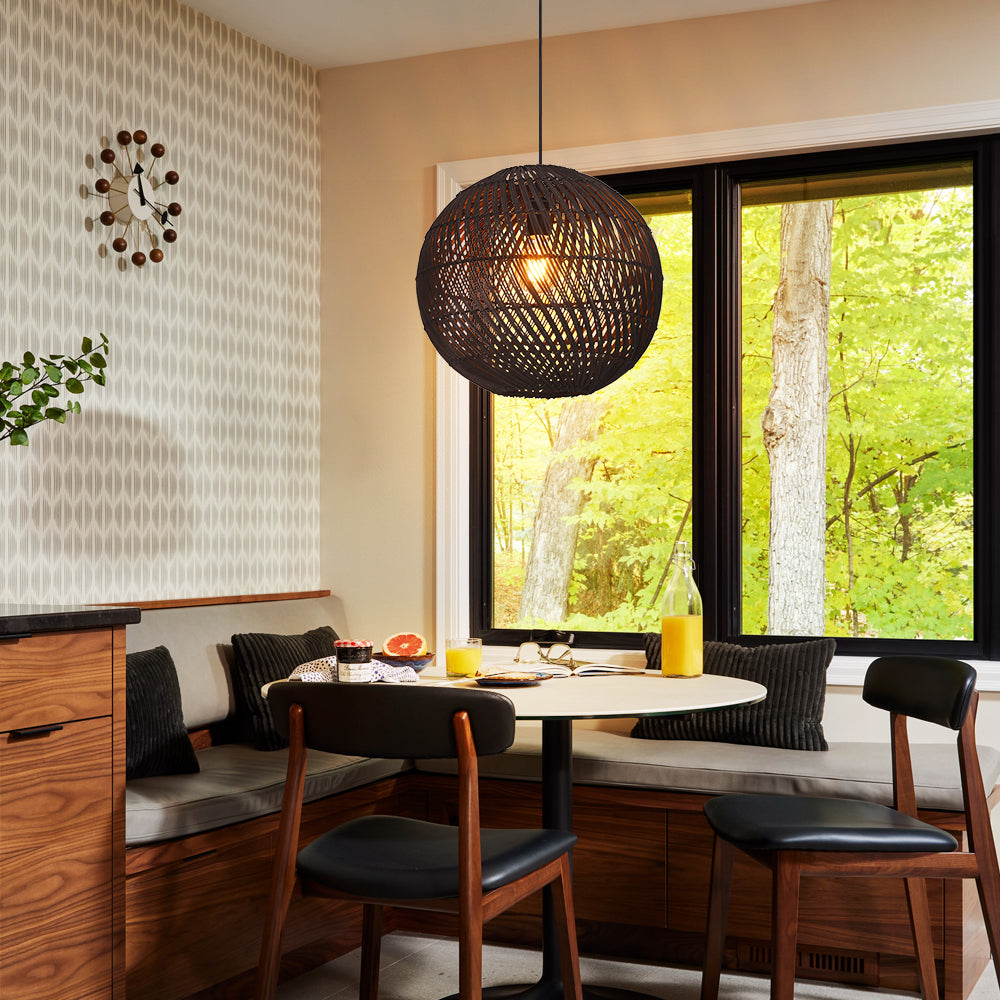 Black Rattan Pendant Light Modern Round Island Chandelier Secondary image