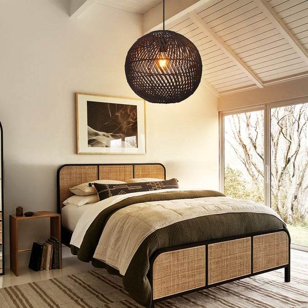 Black Rattan Pendant Light Modern Round Island Chandelier