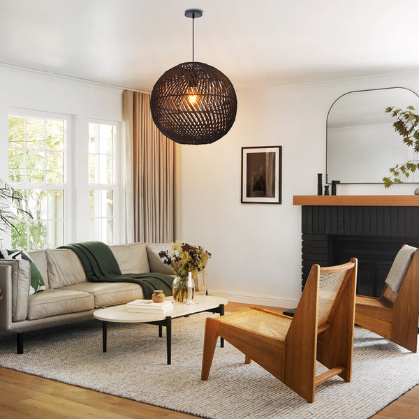 Black Rattan Pendant Light Modern Round Island Chandelier
