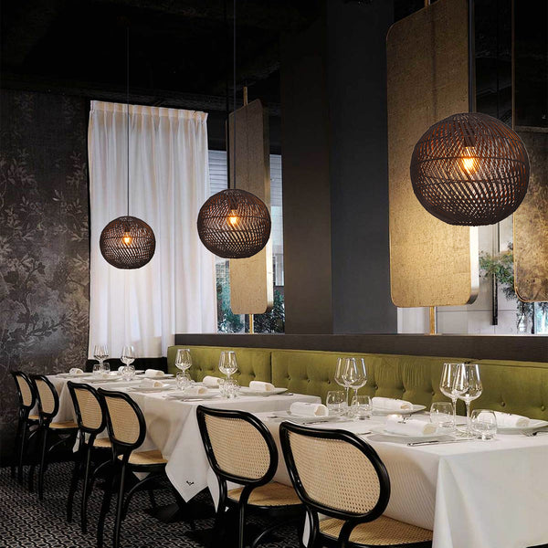 Black Rattan Pendant Light Modern Round Island Chandelier