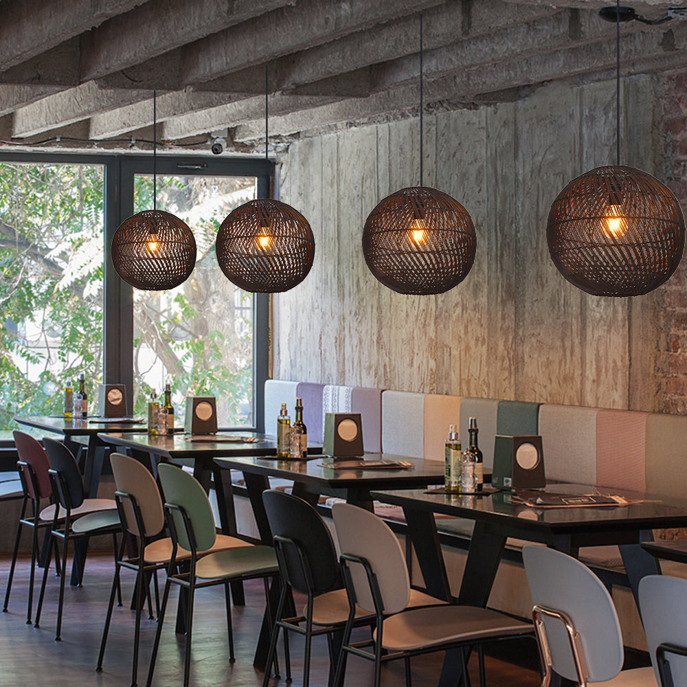 Black Rattan Pendant Light Modern Round Island Chandelier