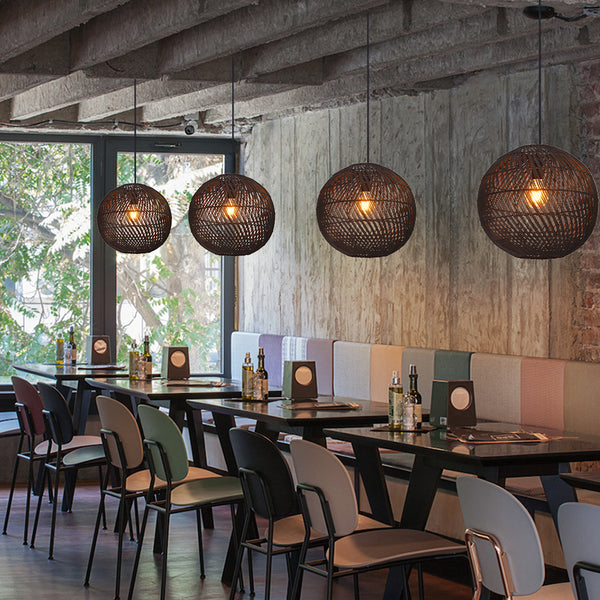 Black Rattan Pendant Light Modern Round Island Chandelier