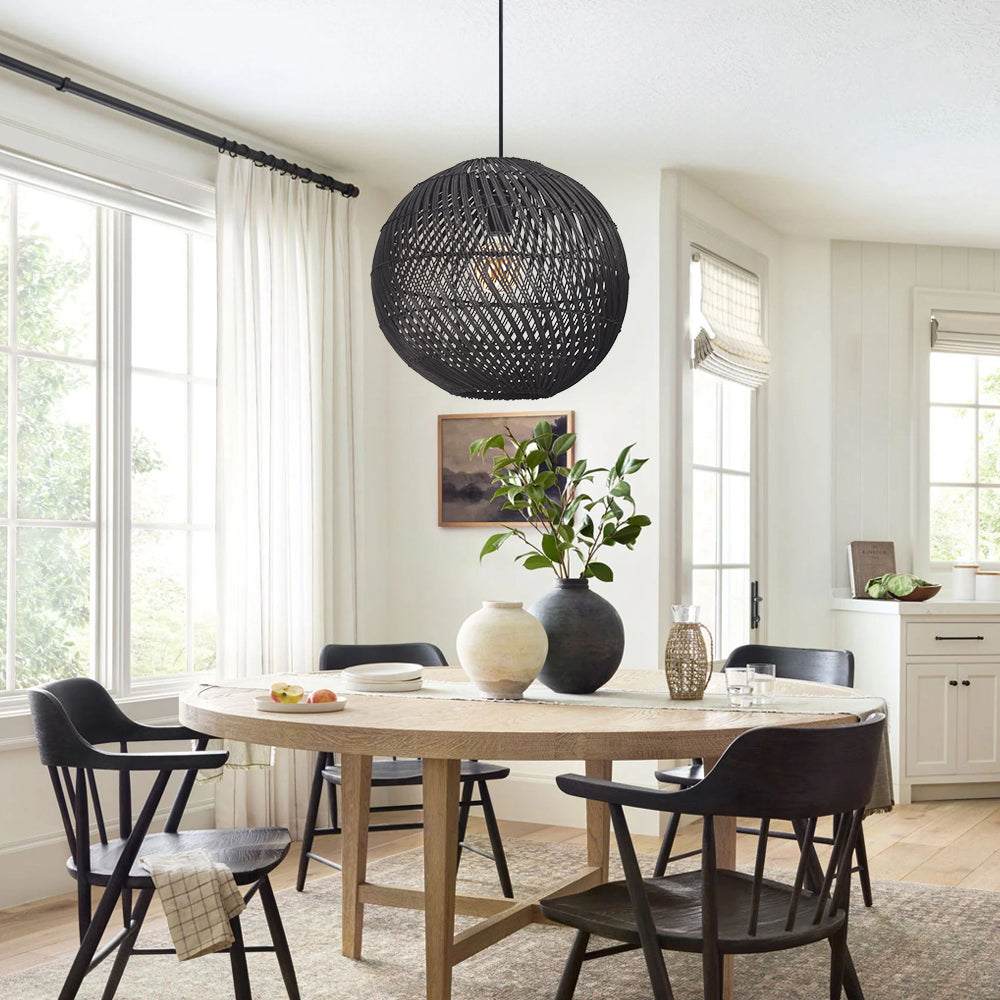 Black Rattan Pendant Light Modern Round Island Chandelier