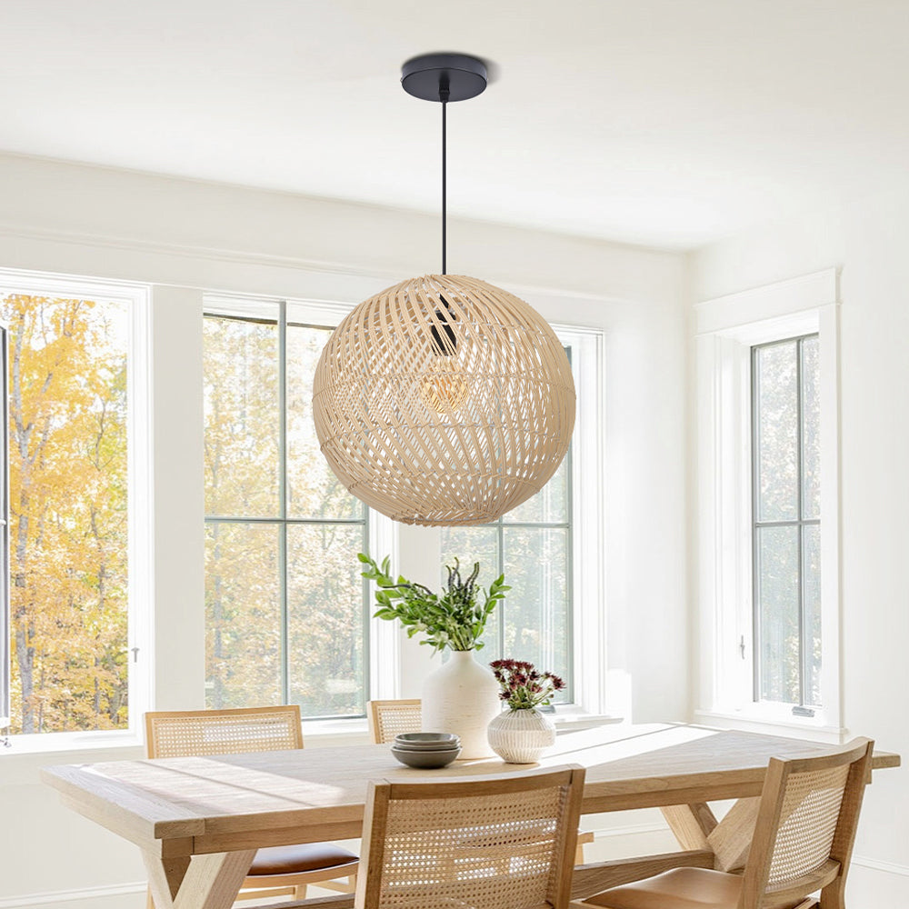 Black Rattan Pendant Light Modern Round Island Chandelier