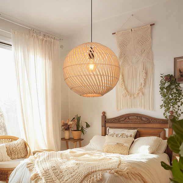 Black Rattan Pendant Light Modern Round Island Chandelier