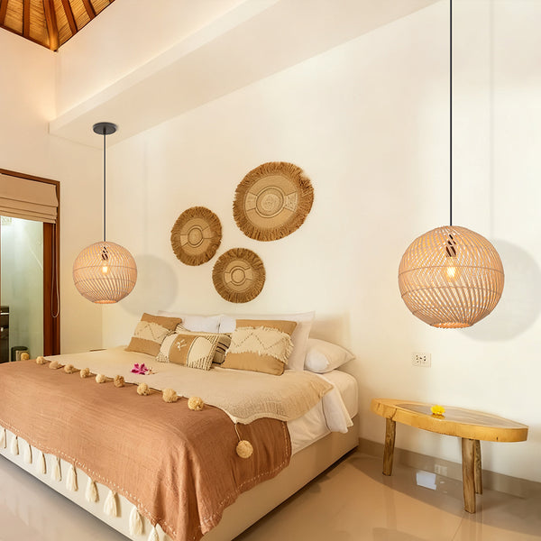 Black Rattan Pendant Light Modern Round Island Chandelier