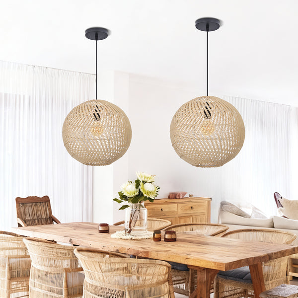 Black Rattan Pendant Light Modern Round Island Chandelier