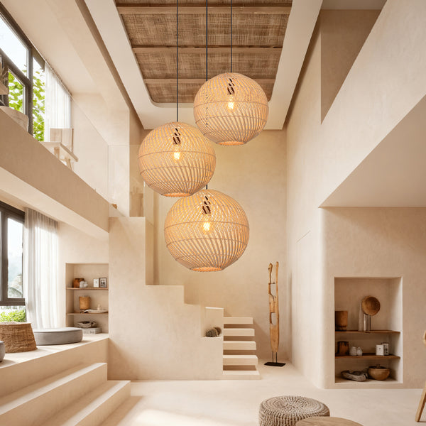 Black Rattan Pendant Light Modern Round Island Chandelier