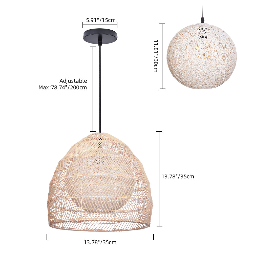 Simple Basket Rattan Pendant Light Woven Wicker Lampshade