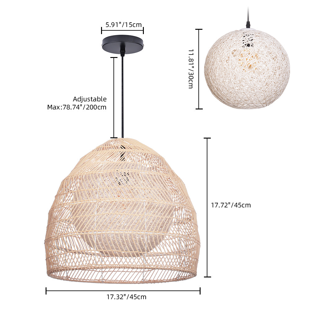 Simple Basket Rattan Pendant Light Woven Wicker Lampshade