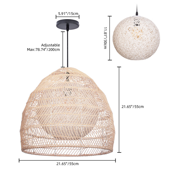 Simple Basket Rattan Pendant Light Woven Wicker Lampshade