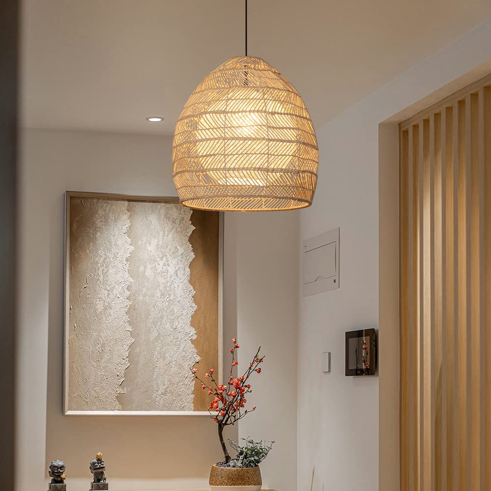 Simple Basket Rattan Pendant Light Woven Wicker Lampshade