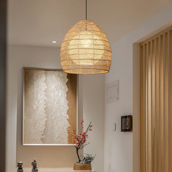 Simple Basket Rattan Pendant Light Woven Wicker Lampshade