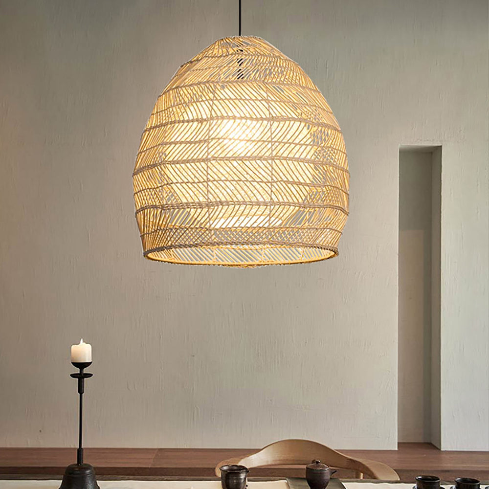 Simple Basket Rattan Pendant Light Woven Wicker Lampshade
