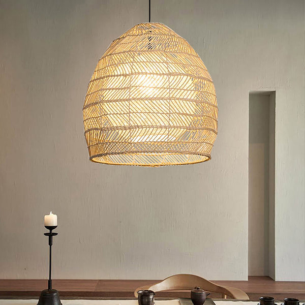 Simple Basket Rattan Pendant Light Woven Wicker Lampshade