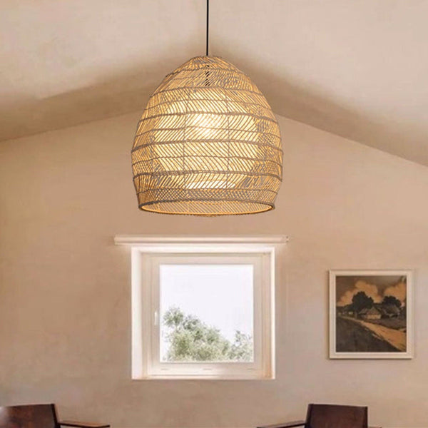 Simple Basket Rattan Pendant Light Woven Wicker Lampshade