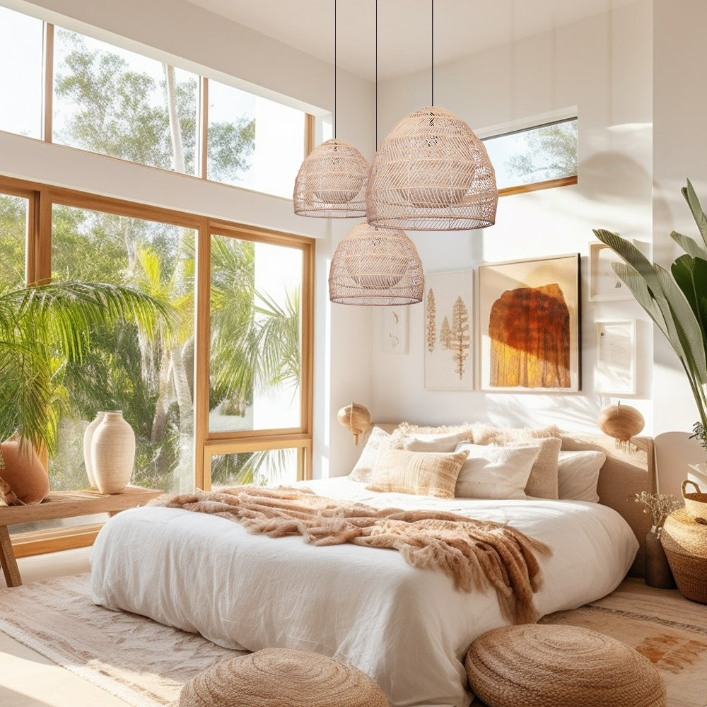 Simple Basket Rattan Pendant Light Woven Wicker Lampshade