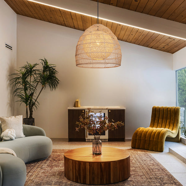 Simple Basket Rattan Pendant Light Woven Wicker Lampshade