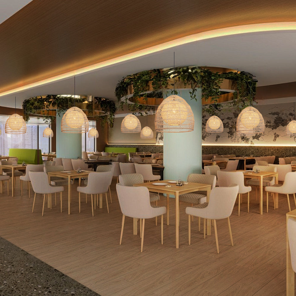 Simple Basket Rattan Pendant Light Woven Wicker Lampshade