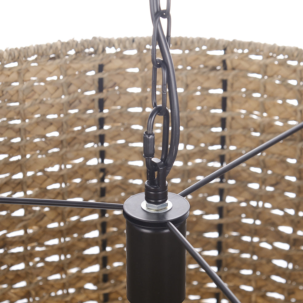 Double-Layer Seagrass Pendant Light Wabi-Sabi Living Room Chandelier