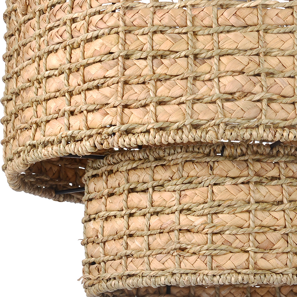 Double-Layer Seagrass Pendant Light Wabi-Sabi Living Room Chandelier