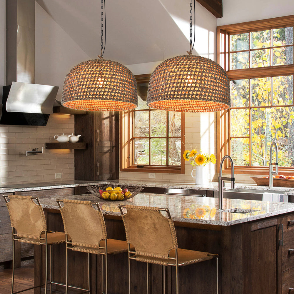 Japanese Rattan & Hemp Pendant Light Kitchen Counter Chandelier