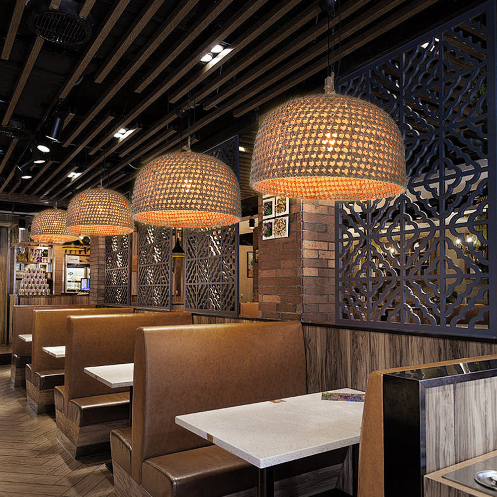 Japanese Rattan & Hemp Pendant Light Kitchen Counter Chandelier