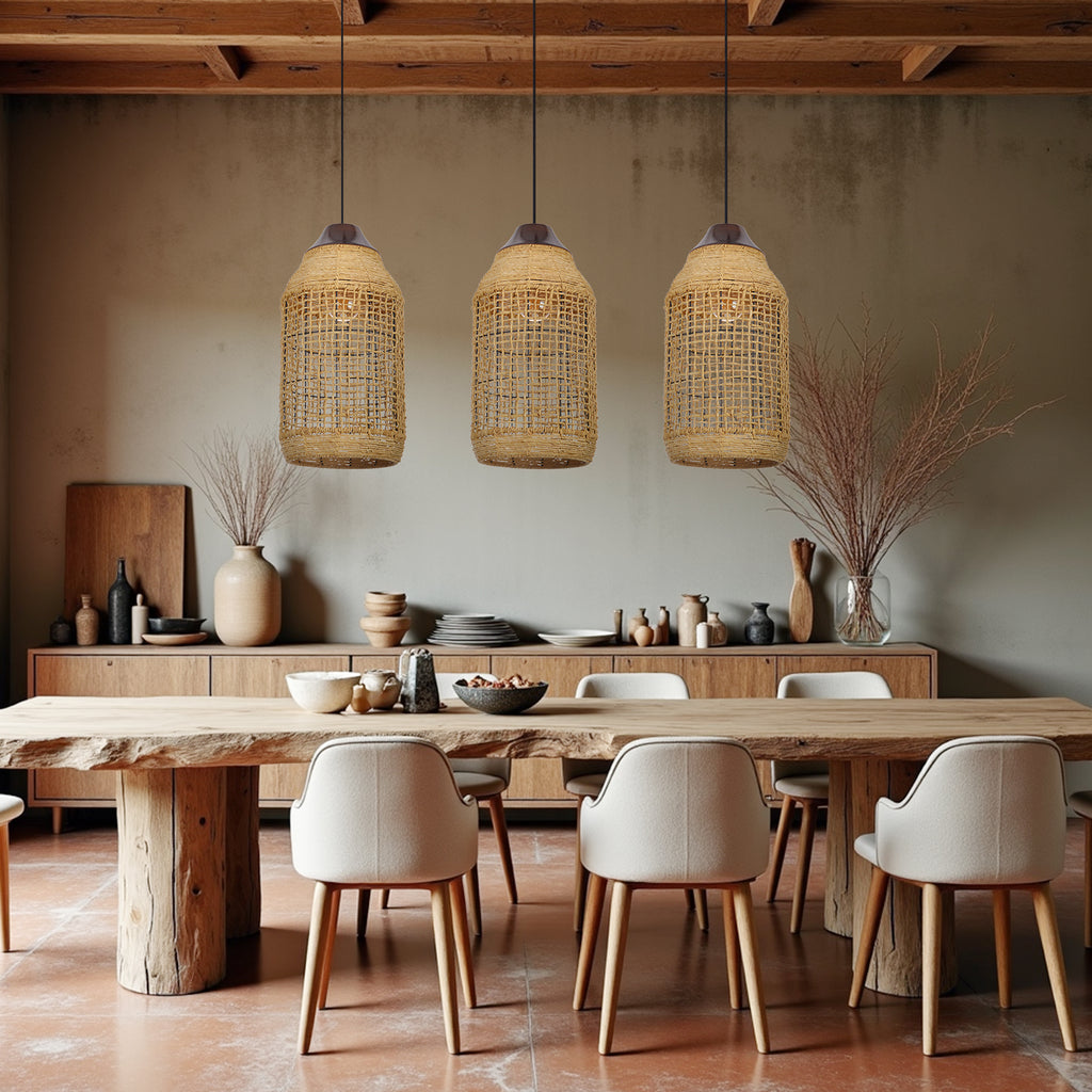 Oversized Wabi-Sabi Rattan Pendant Light Large Kitchen Island Fixture