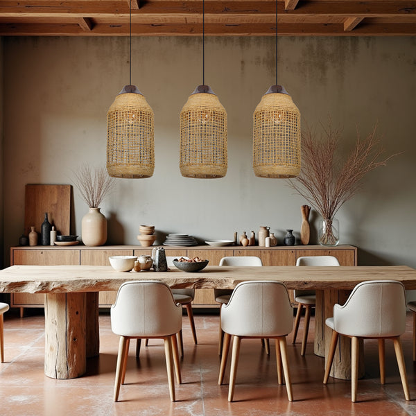 Oversized Wabi-Sabi Rattan Pendant Light Large Kitchen Island Fixture