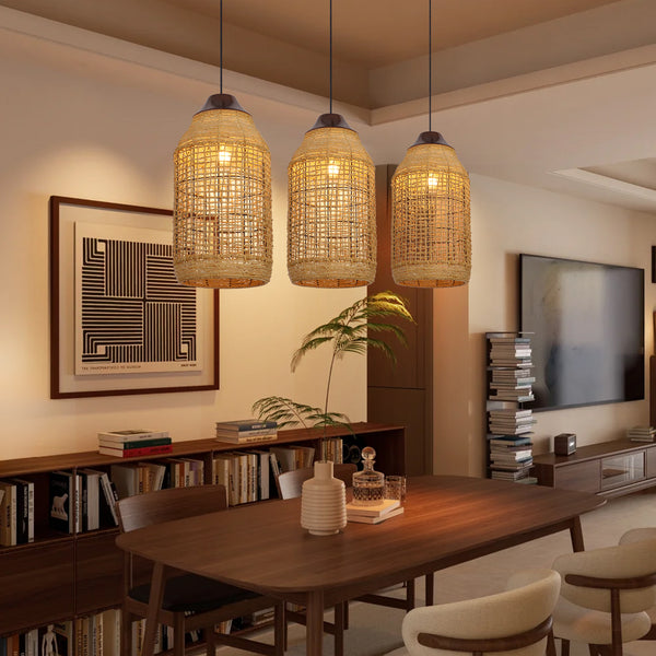 Oversized Wabi-Sabi Rattan Pendant Light Large Kitchen Island Fixture