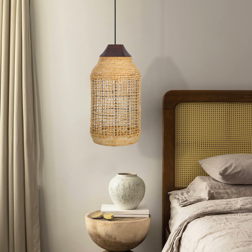 Oversized Wabi-Sabi Rattan Pendant Light Large Kitchen Island Fixture