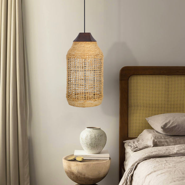 Oversized Wabi-Sabi Rattan Pendant Light Large Kitchen Island Fixture