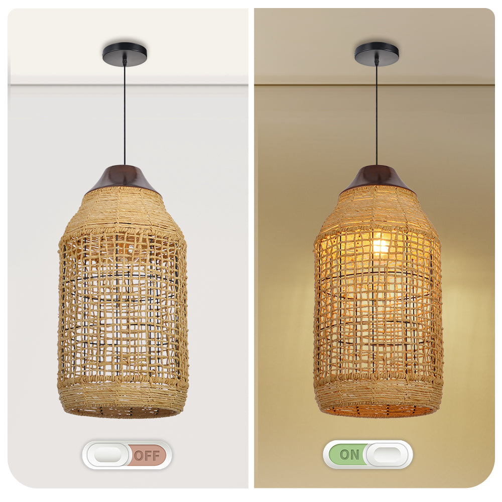 Oversized Wabi-Sabi Rattan Pendant Light Large Kitchen Island Fixture