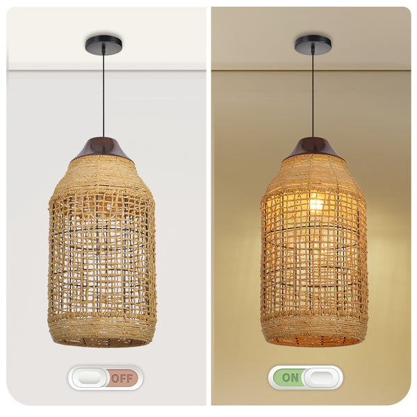 Oversized Wabi-Sabi Rattan Pendant Light Large Kitchen Island Fixture