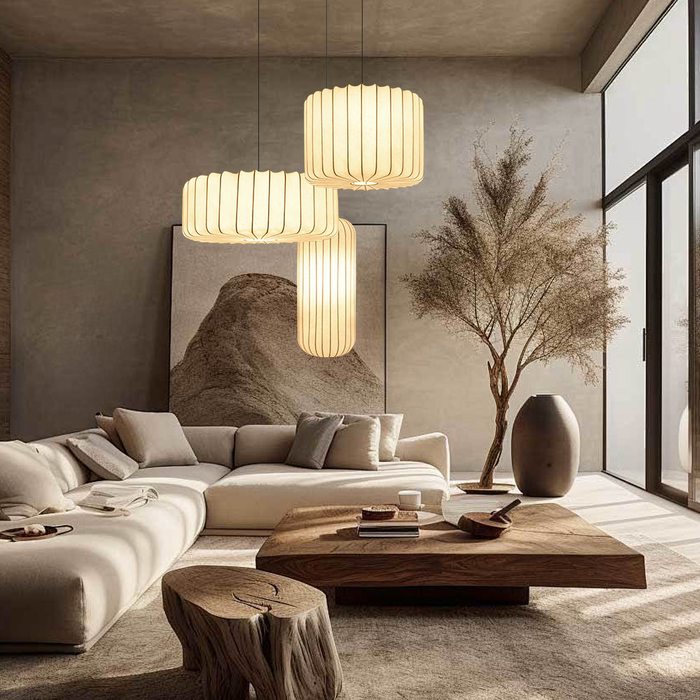 Wabi-Sabi Imitation Silk Pendant Light Japanese Minimalist Chandelier